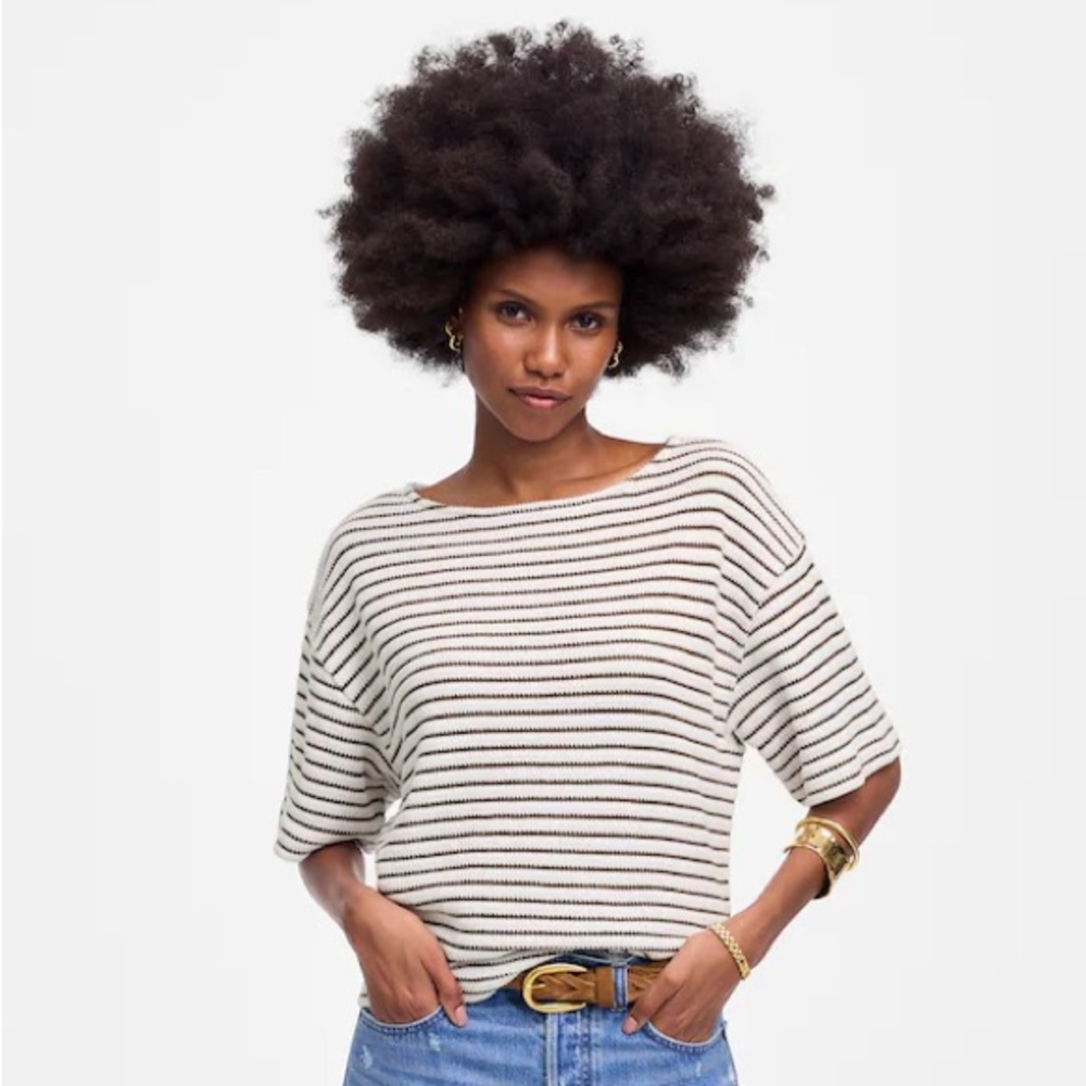 Madewell Embroided boxy knit tee- Striped